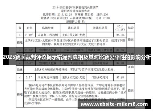 2025赛季裁判评议揭示错漏判真相及其对比赛公平性的影响分析